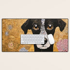 Black and White Klimt Dog with Floral Pattern Desk Mat Gallery Image 1