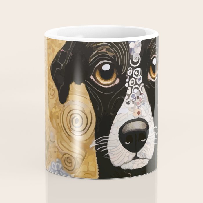 Black and White Klimt Dog with Floral Pattern Coffee Mug Gallery Image 4