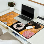 Black and White Klimt Dog with Floral Pattern Desk Mat Gallery Image 2