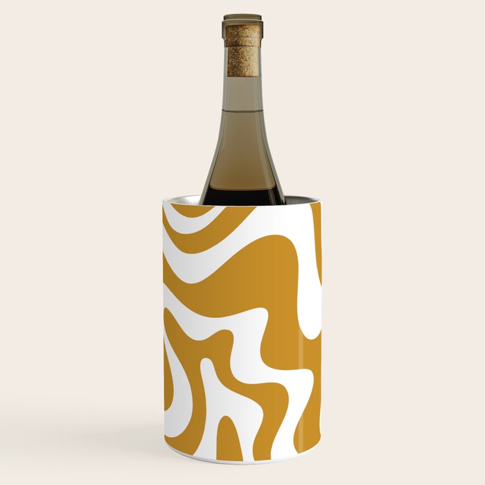 Liquid Swirl Abstract Pattern in Dark Mustard and White Wine Chiller Gallery Image 1
