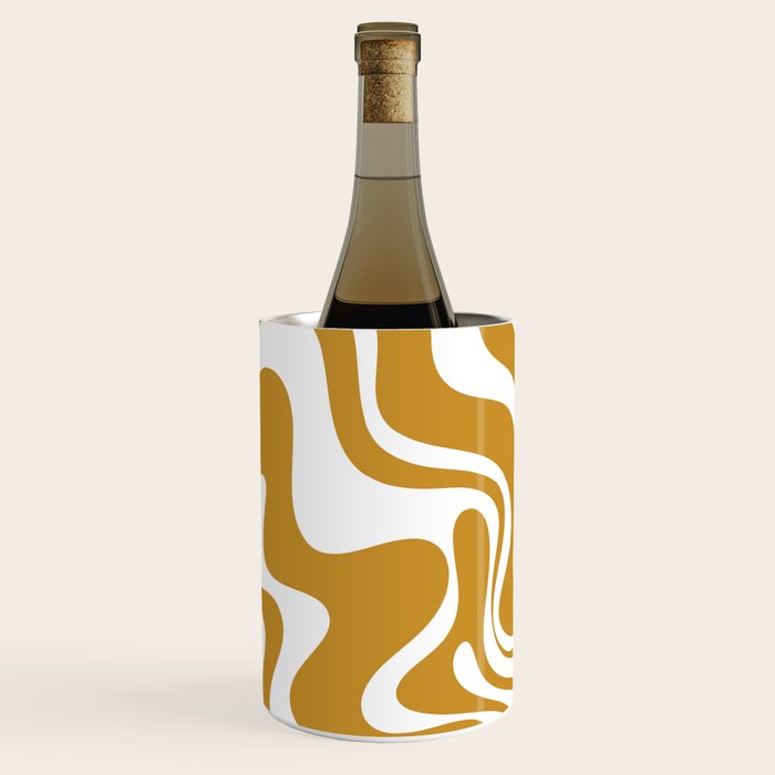 Liquid Swirl Abstract Pattern in Dark Mustard and White Wine Chiller Gallery Image 3