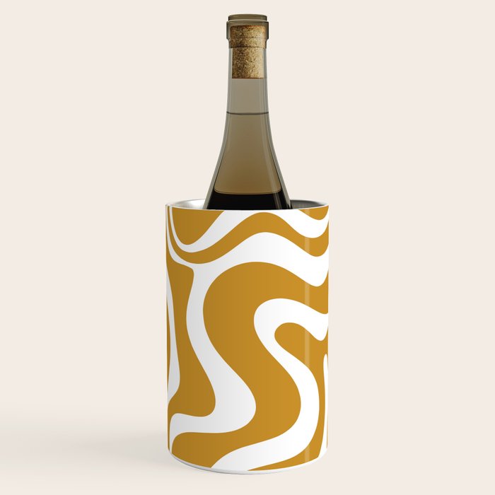 Liquid Swirl Abstract Pattern in Dark Mustard and White Wine Chiller Gallery Image 2