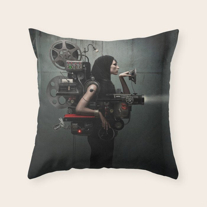 Madame Cinematic - Movie Projection Throw Pillow Gallery Image 6