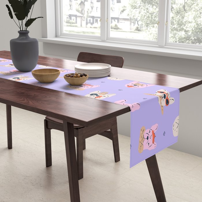 French Bulldogs with Pastries in Pink Table Runner Gallery Image 2