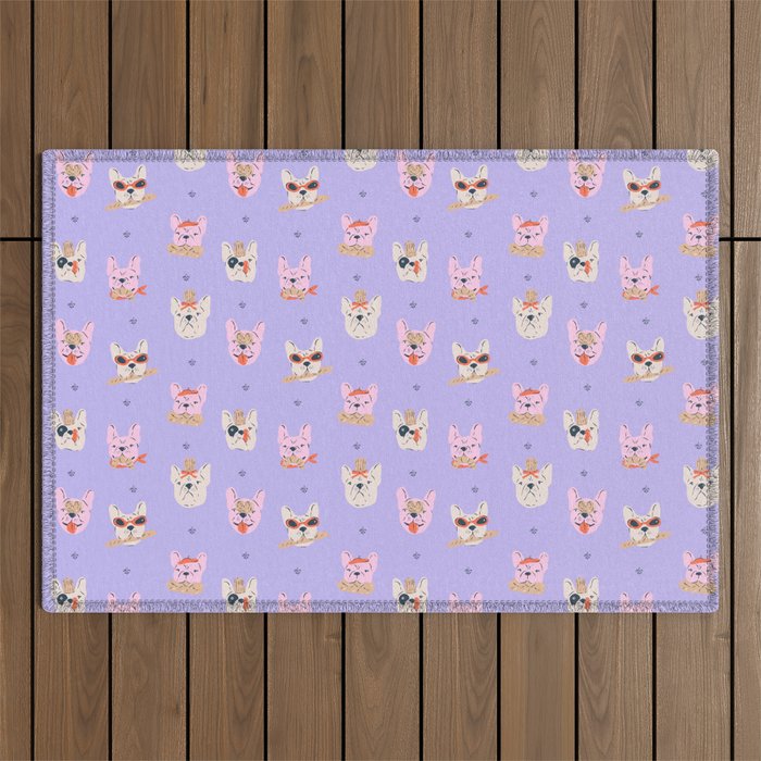 French Bulldogs with Pastries in Pink Outdoor Rug Gallery Image 1