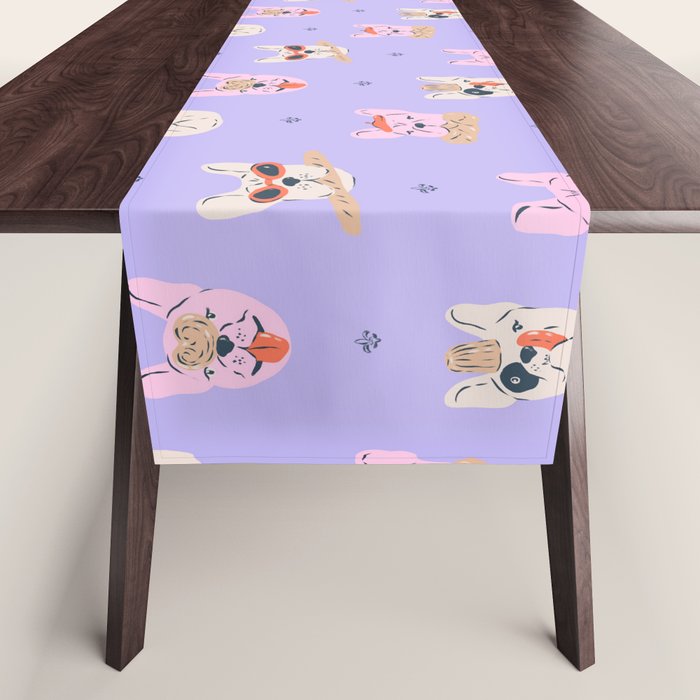 French Bulldogs with Pastries in Pink Table Runner Gallery Image 1