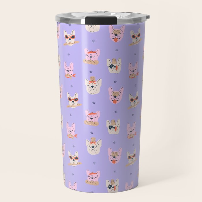 French Bulldogs with Pastries in Pink Travel Mug Gallery Image 1