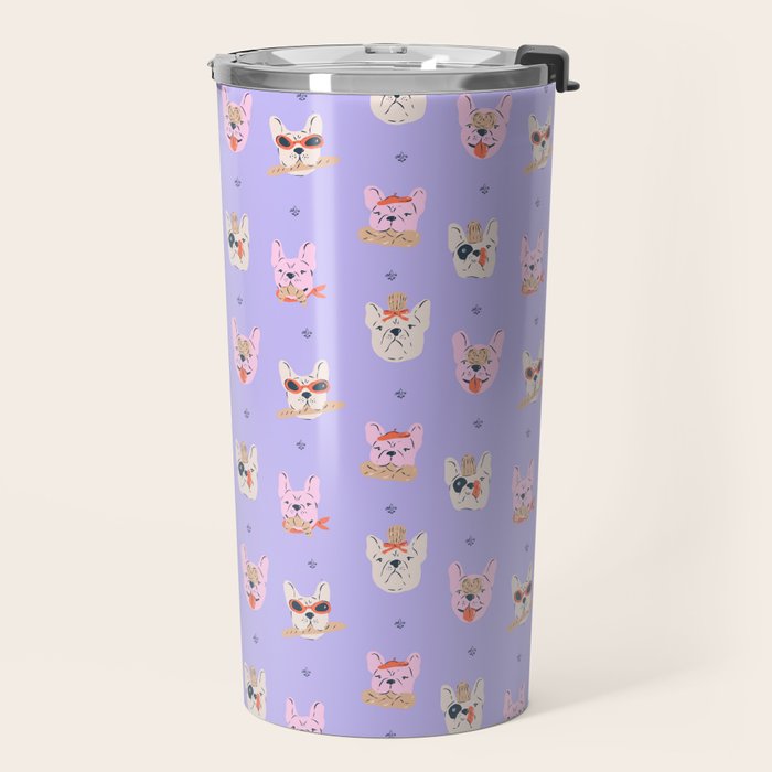 French Bulldogs with Pastries in Pink Travel Mug Gallery Image 2