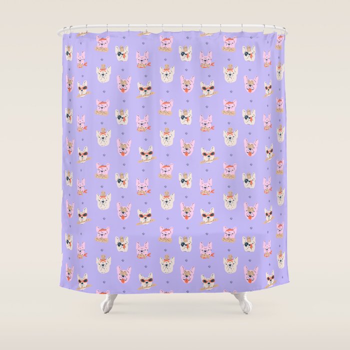 French Bulldogs with Pastries in Pink Shower Curtain Gallery Image 1