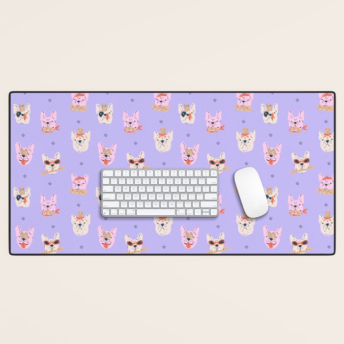 French Bulldogs with Pastries in Pink Desk Mat Gallery Image 1