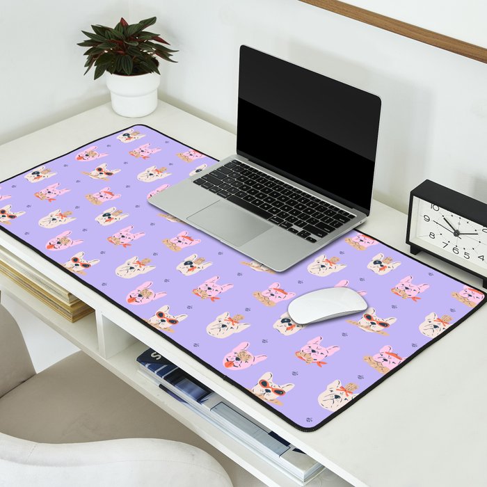 French Bulldogs with Pastries in Pink Desk Mat Gallery Image 2