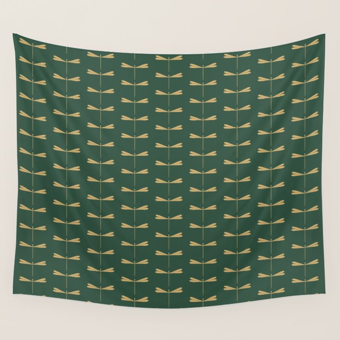 Dragonfly Pattern XVII Kelly Green Wall Tapestry Gallery Image 1