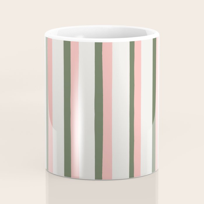 Hand Drawn Vertical Stripes Muted Green & Pink Coffee Mug Gallery Image 4