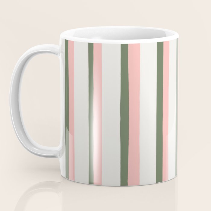 Hand Drawn Vertical Stripes Muted Green & Pink Coffee Mug Gallery Image 3