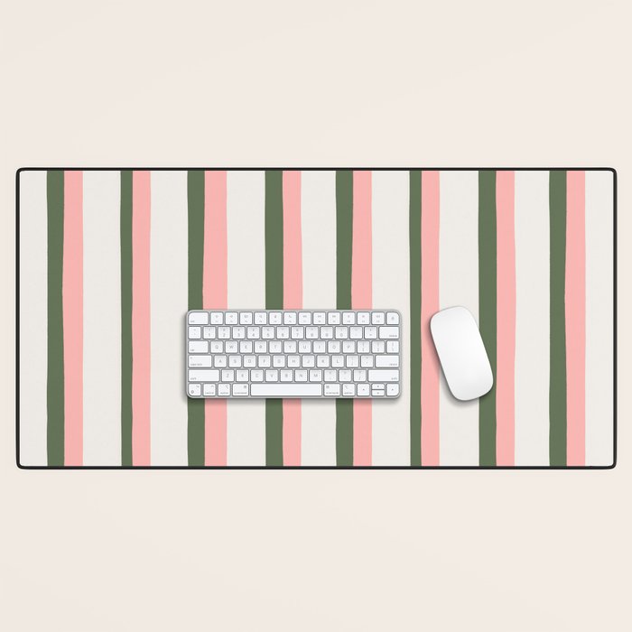 Hand Drawn Vertical Stripes Muted Green & Pink Desk Mat Gallery Image 1