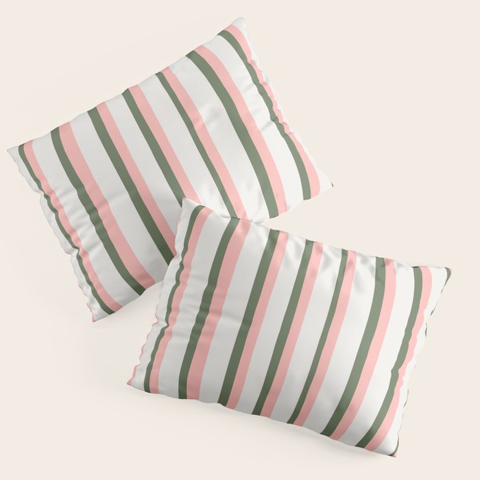Hand Drawn Vertical Stripes Muted Green & Pink Pillow Sham Gallery Image 3