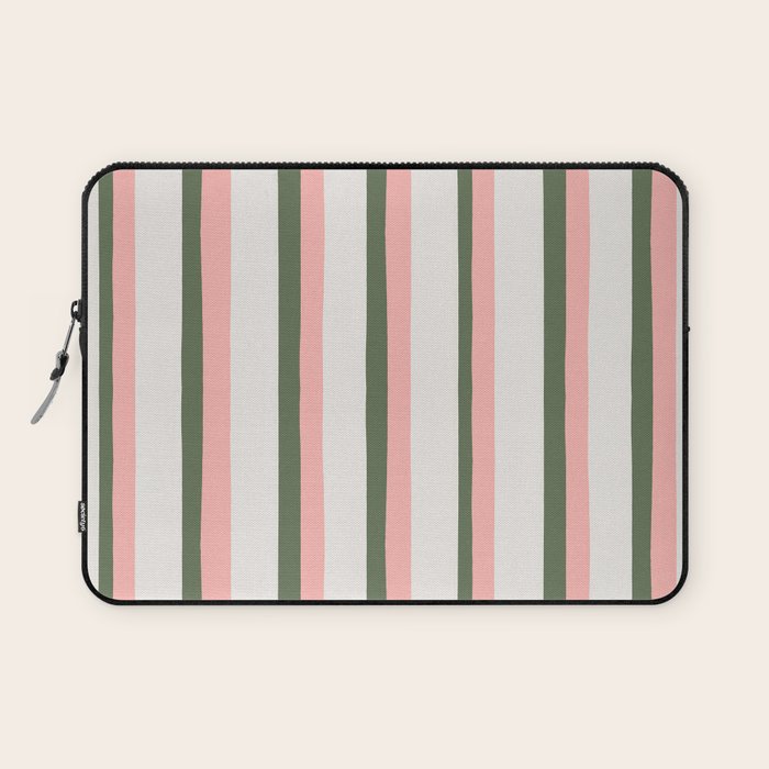 Hand Drawn Vertical Stripes Muted Green & Pink Laptop Sleeve Gallery Image 1