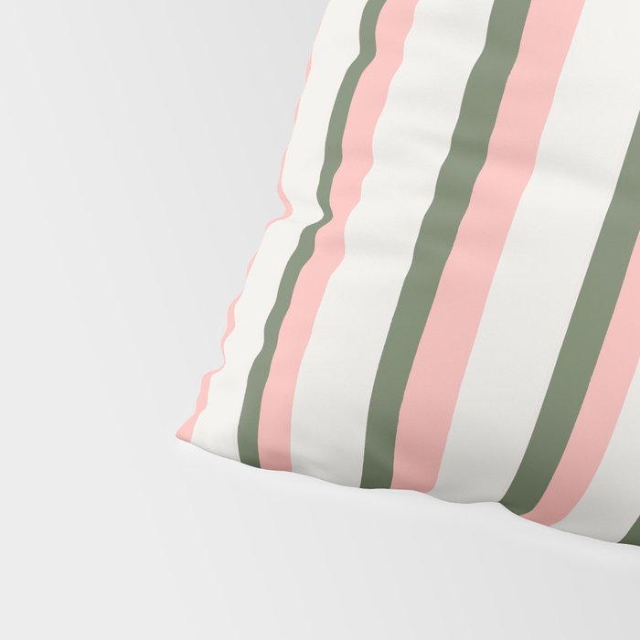 Hand Drawn Vertical Stripes Muted Green & Pink Pillow Sham Gallery Image 4