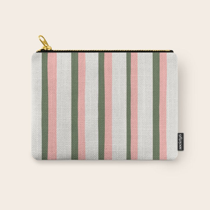 Hand Drawn Vertical Stripes Muted Green & Pink Carry All Pouch Gallery Image 1