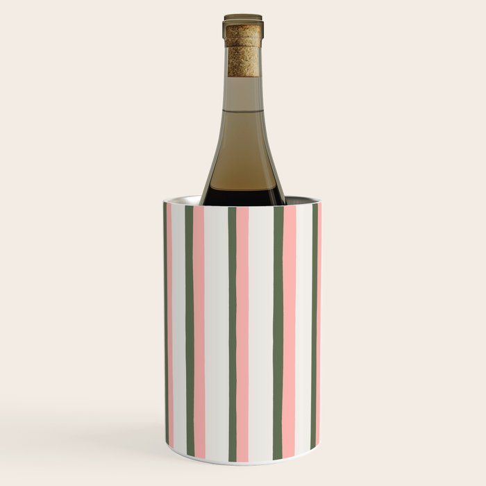 Hand Drawn Vertical Stripes Muted Green & Pink Wine Chiller Gallery Image 2