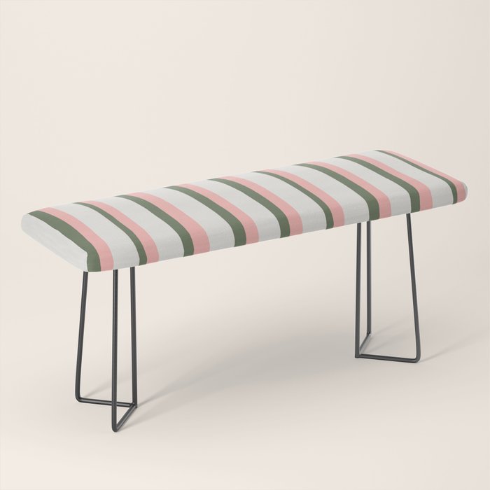 Hand Drawn Vertical Stripes Muted Green & Pink Bench Gallery Image 1