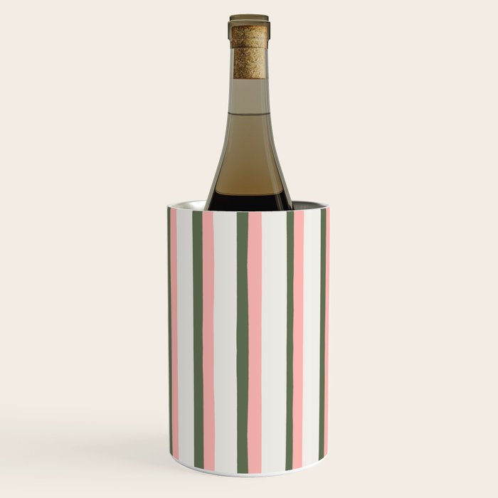 Hand Drawn Vertical Stripes Muted Green & Pink Wine Chiller Gallery Image 1