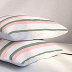 Hand Drawn Vertical Stripes Muted Green & Pink Pillow Sham Gallery Image 3