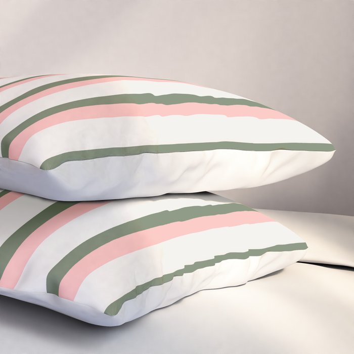 Hand Drawn Vertical Stripes Muted Green & Pink Pillow Sham Gallery Image 3