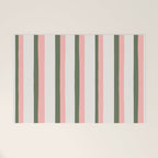 Hand Drawn Vertical Stripes Muted Green & Pink Welcome Mat Gallery Image 1