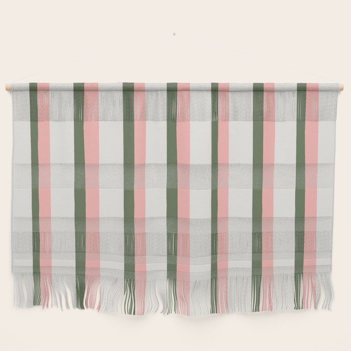 Hand Drawn Vertical Stripes Muted Green & Pink Wall Hanging Gallery Image 1