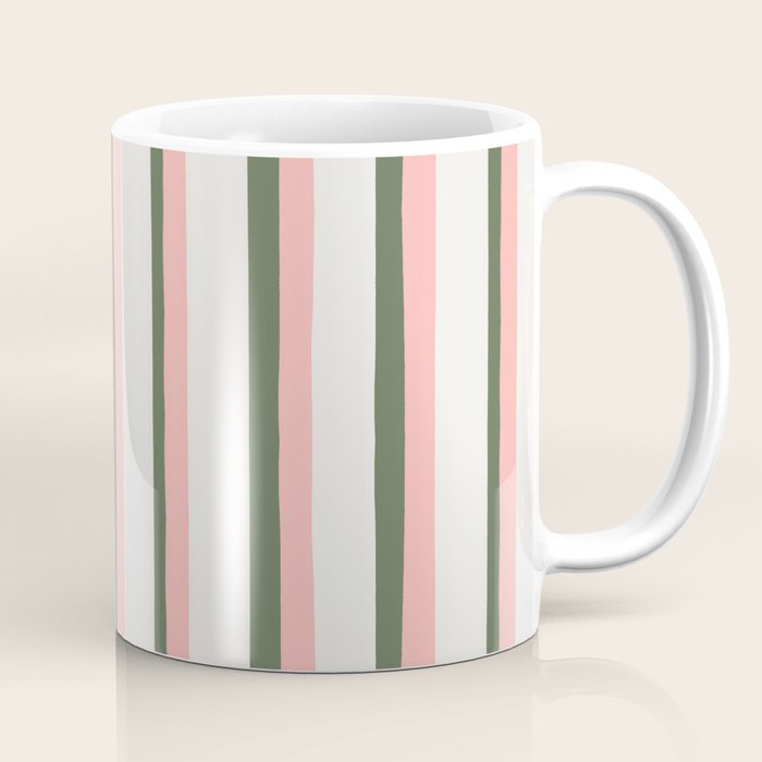 Hand Drawn Vertical Stripes Muted Green & Pink Coffee Mug Gallery Image 1