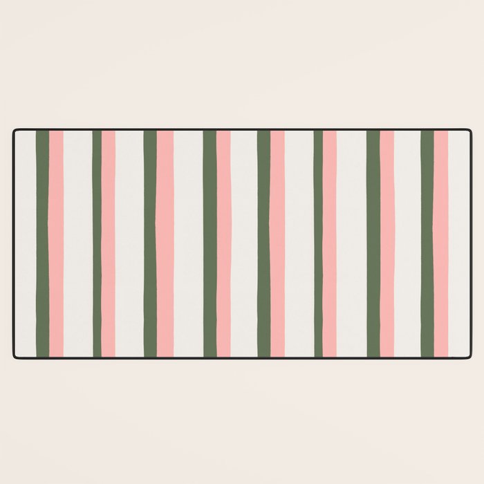 Hand Drawn Vertical Stripes Muted Green & Pink Desk Mat Gallery Image 3