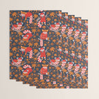 Red panda blending with the foliage // navy background red cozy animals fog brown taupe tree branches orange acer leaves Wrapping Paper Gallery Image 3