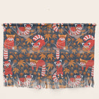 Red panda blending with the foliage // navy background red cozy animals fog brown taupe tree branches orange acer leaves Wall Hanging Gallery Image 1