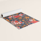 Red panda blending with the foliage // navy background red cozy animals fog brown taupe tree branches orange acer leaves Yoga Mat Gallery Image 2