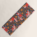 Red panda blending with the foliage // navy background red cozy animals fog brown taupe tree branches orange acer leaves Yoga Mat Gallery Image 1