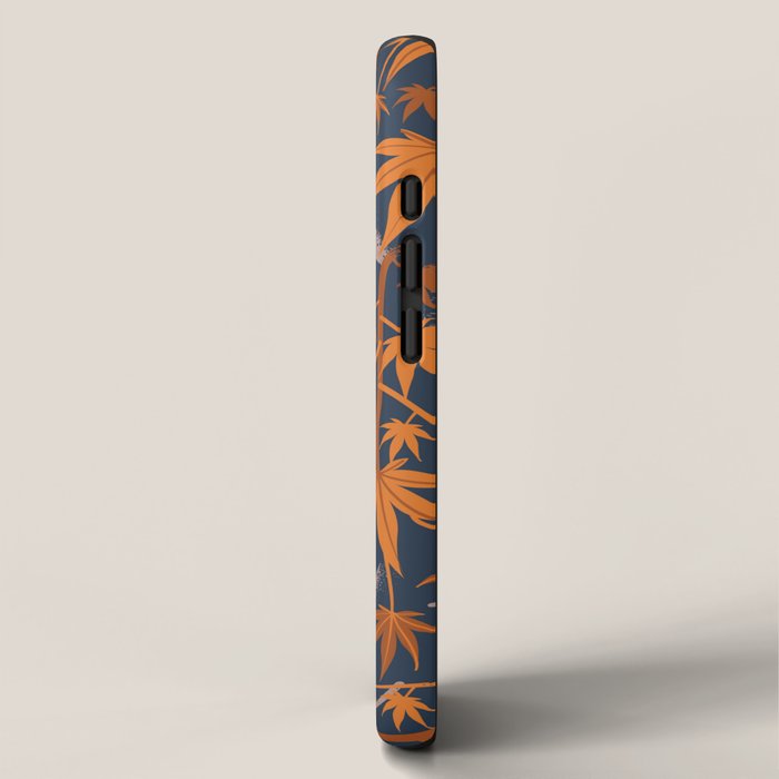 Red panda blending with the foliage // navy background red cozy animals fog brown taupe tree branches orange acer leaves iPhone Case Gallery Image 2