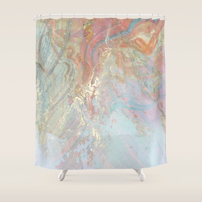 Marble Luxe, Abstract Nature Bohemian Texture, Blush Gold Scandanavian Pastel Neutral Shower Curtain Gallery Image 1