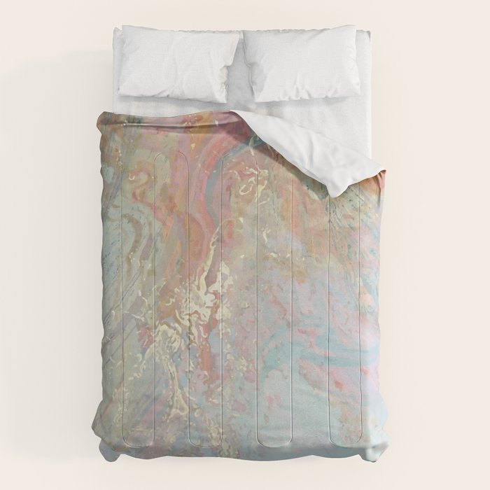 Marble Luxe, Abstract Nature Bohemian Texture, Blush Gold Scandanavian Pastel Neutral Comforter Gallery Image 1