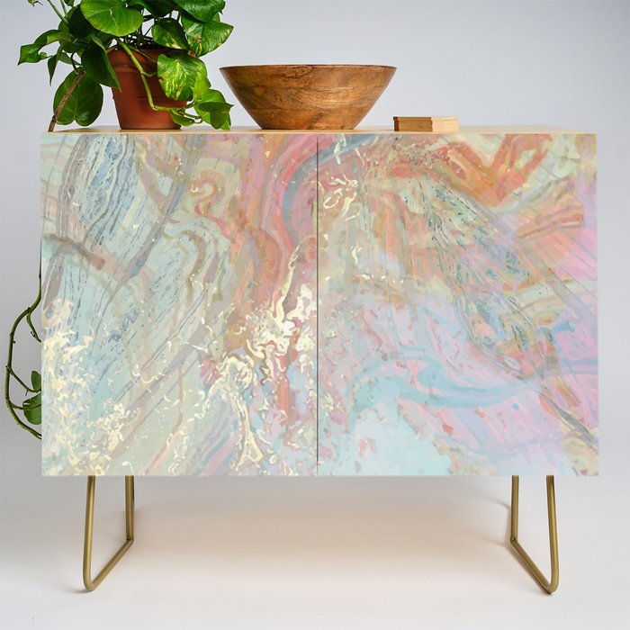Marble Luxe, Abstract Nature Bohemian Texture, Blush Gold Scandanavian Pastel Neutral Credenza Gallery Image 1