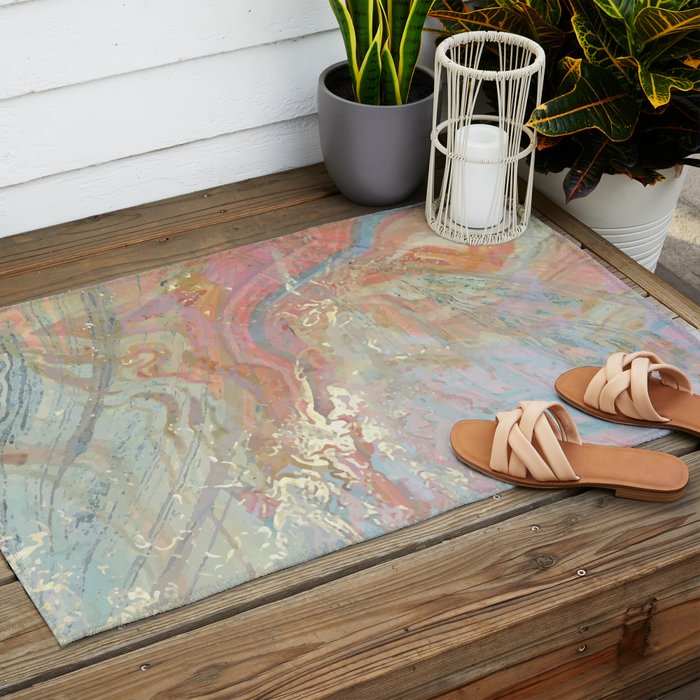 Marble Luxe, Abstract Nature Bohemian Texture, Blush Gold Scandanavian Pastel Neutral Outdoor Rug Gallery Image 2