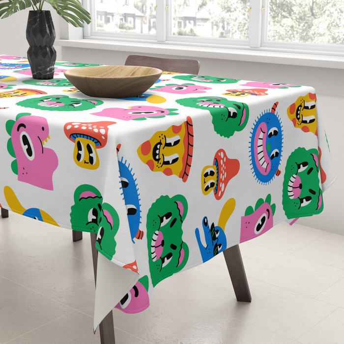 Funny retro cartoon character mascot pattern Tablecloth Gallery Image 3