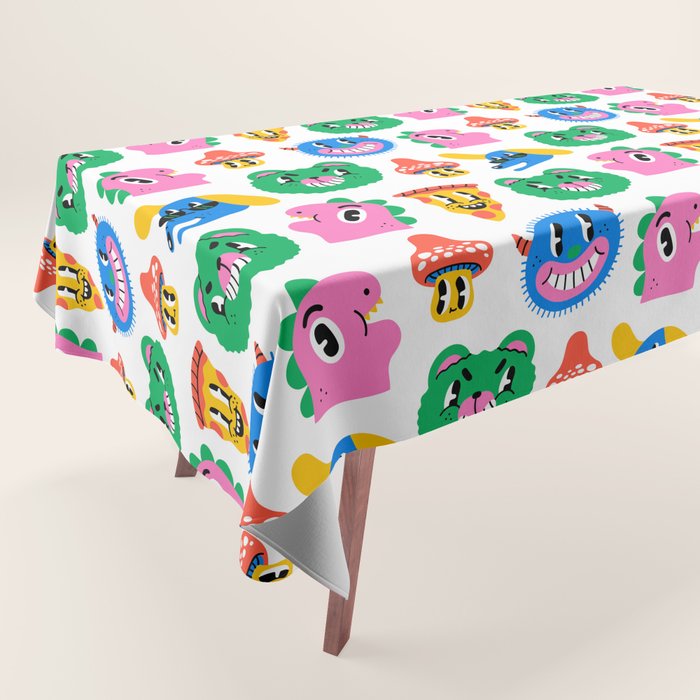 Funny retro cartoon character mascot pattern Tablecloth Gallery Image 1