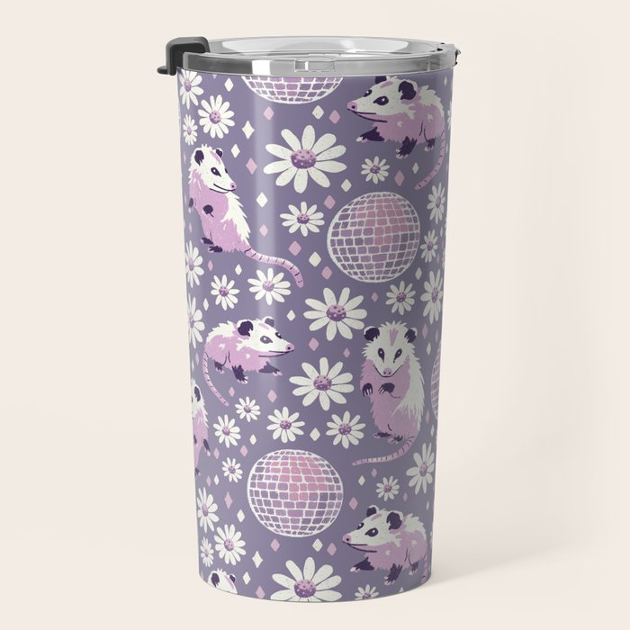 Disco Opossums and Daisies  Retro Pattern Travel Mug Gallery Image 3