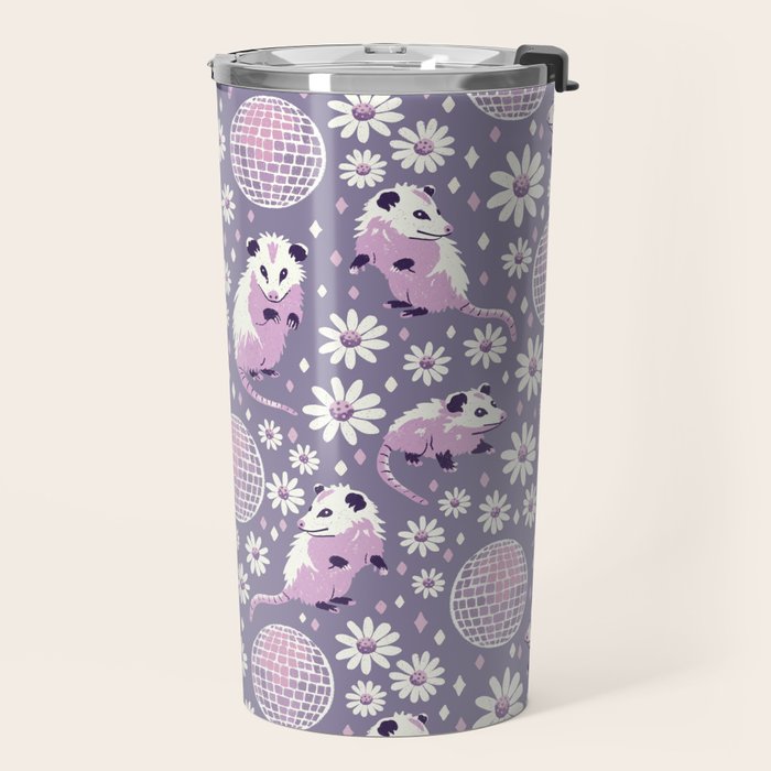 Disco Opossums and Daisies  Retro Pattern Travel Mug Gallery Image 2
