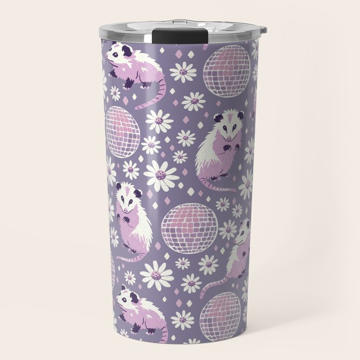Disco Opossums and Daisies  Retro Pattern Travel Mug Gallery Image 1