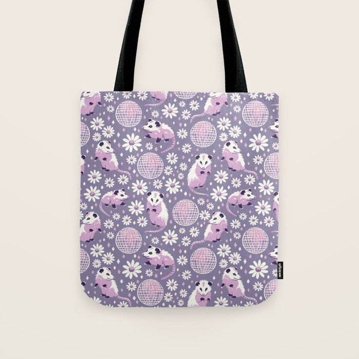 Disco Opossums and Daisies  Retro Pattern Tote Bag Gallery Image 1