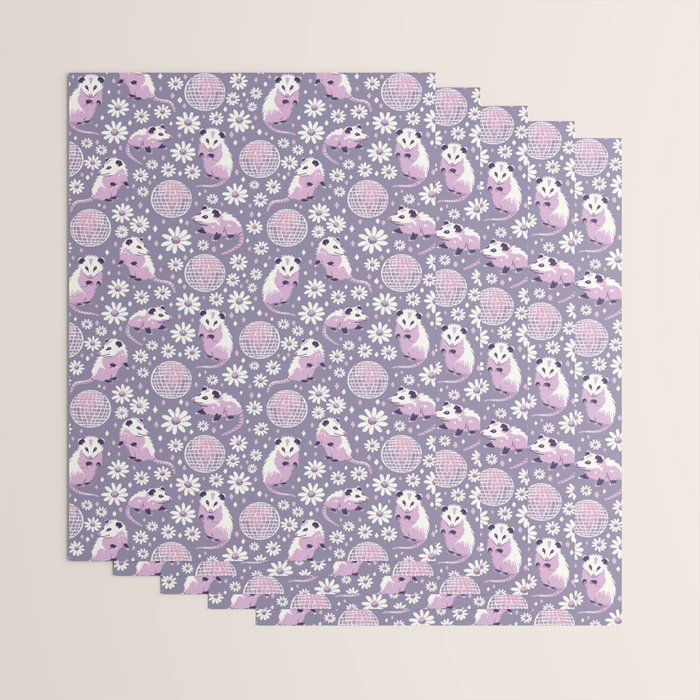 Disco Opossums and Daisies  Retro Pattern Wrapping Paper Gallery Image 3