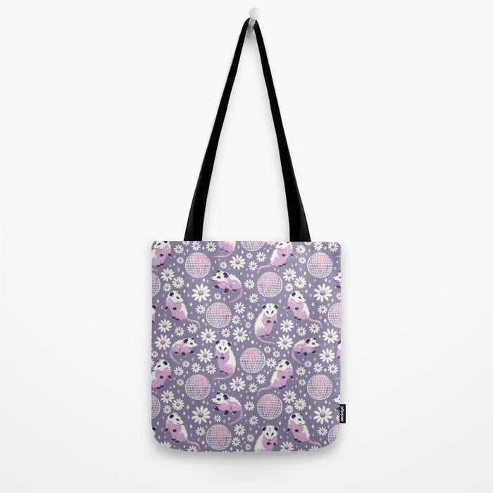 Disco Opossums and Daisies  Retro Pattern Tote Bag Gallery Image 2