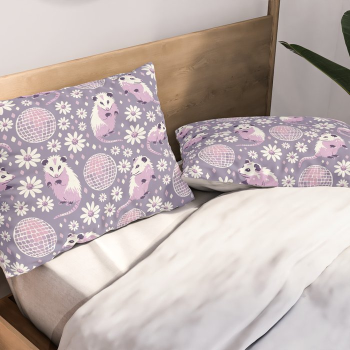 Disco Opossums and Daisies  Retro Pattern Pillow Sham Gallery Image 2